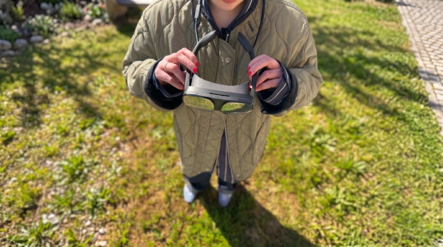 Visitor putting on a VR headset at the site
